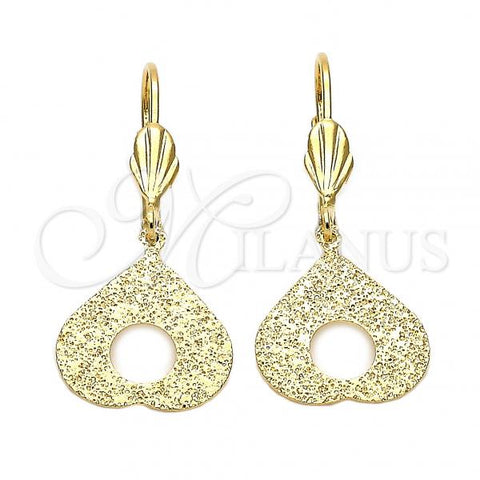 Oro Laminado Dangle Earring, Gold Filled Style Heart Design, Matte Finish, Golden Finish, 5.074.013