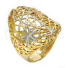 Oro Laminado Elegant Ring, Gold Filled Style Flower Design, Polished, Tricolor, 01.100.0012.08 (Size 8)