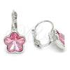Rhodium Plated Leverback Earring, Flower Design, with Light Rose Swarovski Crystals, Polished, Rhodium Finish, 02.239.0012.1