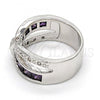 Rhodium Plated Multi Stone Ring, with Amethyst and White Cubic Zirconia, Polished, Rhodium Finish, 01.210.0045.7.08 (Size 8)