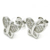 Sterling Silver Stud Earring, Butterfly Design, with White Micro Pave, Polished, Rhodium Finish, 02.336.0113