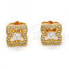Oro Laminado Stud Earring, Gold Filled Style with White Cubic Zirconia and White Micro Pave, Polished, Golden Finish, 02.282.0006