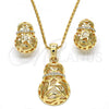 Oro Laminado Earring and Pendant Adult Set, Gold Filled Style with White Crystal, Polished, Golden Finish, 10.160.0094