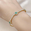 Oro Laminado Fancy Bracelet, Gold Filled Style Four-leaf Clover Design, with Light Turquoise Mother of Pearl and White Cubic Zirconia, Polished, Golden Finish, 03.284.0046.3.07