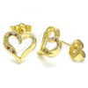 Oro Laminado Stud Earring, Gold Filled Style Heart Design, with Garnet and White Micro Pave, Polished, Golden Finish, 02.156.0486.1