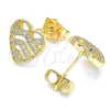 Oro Laminado Stud Earring, Gold Filled Style Heart Design, with White Micro Pave, Polished, Golden Finish, 02.156.0496