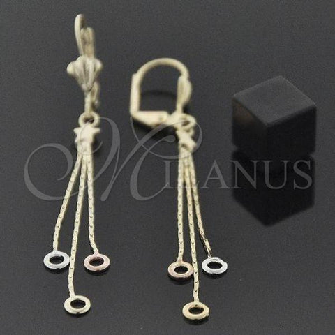 Oro Laminado Long Earring, Gold Filled Style Tricolor, 083.011