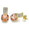 Oro Laminado Stud Earring, Gold Filled Style with Rose Peach and White Crystal, Polished, Golden Finish, 02.379.0007.2