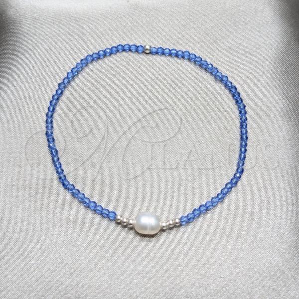 Sterling Silver Fancy Bracelet, Ball Design, with Sapphire Blue Crystal and White Pearl, Polished, Silver Finish, 03.426.0021.07