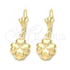Oro Laminado Dangle Earring, Gold Filled Style Flower Design, Golden Finish, 88.005