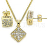 Oro Laminado Earring and Pendant Adult Set, Gold Filled Style with White Micro Pave, Polished, Golden Finish, 10.344.0013