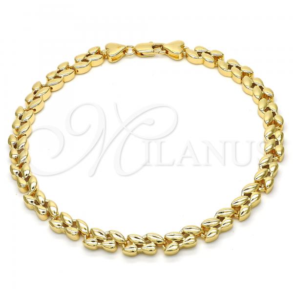 Oro Laminado Fancy Anklet, Gold Filled Style Leaf Design, Polished, Golden Finish, 03.210.0065.10