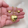 Oro Laminado Earring and Pendant Adult Set, Gold Filled Style Heart and Hollow Design, Polished, Golden Finish, 10.417.0009