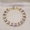 Oro Laminado Tennis Bracelet, Gold Filled Style with Amethyst and White Cubic Zirconia, Polished, Golden Finish, 03.206.0007.2.07