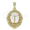 Oro Laminado Religious Pendant, Gold Filled Style Jesus Design, Polished, Tricolor, 05.380.0074