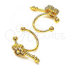 Oro Laminado Earcuff Earring, Gold Filled Style key Design, with White Cubic Zirconia, Polished, Golden Finish, 02.213.0371