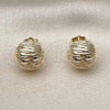 Oro Laminado Stud Earring, Gold Filled Style Ball Design, Diamond Cutting Finish, Golden Finish, 02.195.0347