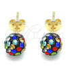 Oro Laminado Stud Earring, Gold Filled Style with Multicolor Crystal, Polished, Golden Finish, 02.63.2707.8