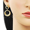 Oro Laminado Dangle Earring, Gold Filled Style Diamond Cutting Finish, Golden Finish, 02.195.0329