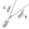 Sterling Silver Earring and Pendant Adult Set, Leaf Design, with White Cubic Zirconia, Polished, Rhodium Finish, 10.174.0270