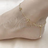 Oro Laminado Fancy Anklet, Gold Filled Style Rolo Design, with White Micro Pave, Polished, Golden Finish, 03.213.0286.10