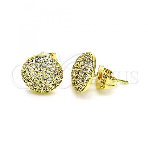 Oro Laminado Stud Earring, Gold Filled Style with White Micro Pave, Polished, Golden Finish, 02.156.0653