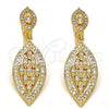 Oro Laminado Dangle Earring, Gold Filled Style Leaf Design, with White Cubic Zirconia, Polished, Golden Finish, 02.206.0052