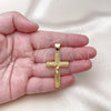 Oro Laminado Religious Pendant, Gold Filled Style Crucifix and Cross Design, Matte Finish, Golden Finish, 05.342.0214