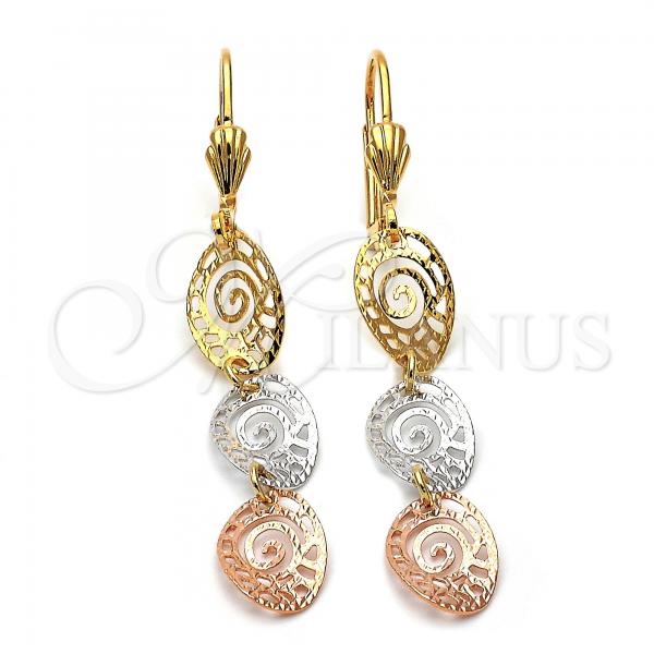Oro Laminado Long Earring, Gold Filled Style Polished, Tricolor, 5.065.009