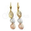 Oro Laminado Long Earring, Gold Filled Style Polished, Tricolor, 5.065.009