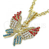 Oro Laminado Fancy Pendant, Gold Filled Style Butterfly Design, with Multicolor Crystal, Polished, Golden Finish, 05.351.0124
