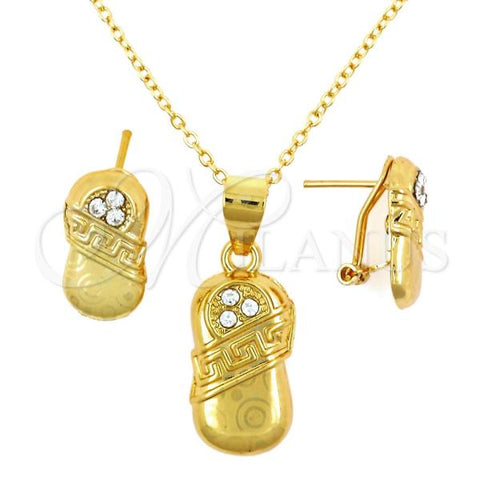 Oro Laminado Earring and Pendant Adult Set, Gold Filled Style with White Crystal, Matte Finish, Golden Finish, 10.170.0004