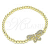 Oro Laminado Fancy Bracelet, Gold Filled Style Expandable Bead and Butterfly Design, with White Micro Pave, Polished, Golden Finish, 03.299.0045.07