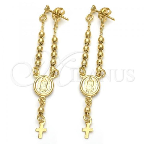 Oro Laminado Long Earring, Gold Filled Style Cross Design, with  Cubic Zirconia, Golden Finish, 5.219.012