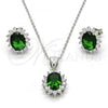 Sterling Silver Earring and Pendant Adult Set, with Green and White Cubic Zirconia, Polished, Rhodium Finish, 10.175.0054.1