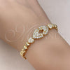 Oro Laminado Fancy Bracelet, Gold Filled Style Heart Design, with White Micro Pave, Polished, Golden Finish, 03.283.0372.07