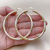 Oro Laminado Extra Large Hoop, Gold Filled Style Hollow Design, Diamond Cutting Finish, Tricolor, 02.213.0313.1.70