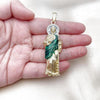 Oro Laminado Religious Pendant, Gold Filled Style San Judas and Greek Key Design, with White Crystal, Polished, Tricolor, 05.411.0067.1