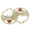 Oro Laminado Large Hoop, Gold Filled Style Nameplate and Heart Design, with White and Garnet Crystal, Diamond Cutting Finish, Golden Finish, 02.380.0079.50