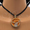Oro Laminado Necklace and Earring, Gold Filled Style Spiral and Leaf Design, with White Crystal, Polished, Two Tone, 06.59.0110.1