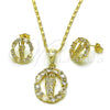 Oro Laminado Earring and Pendant Adult Set, Gold Filled Style San Judas Design, with White Cubic Zirconia, Polished, Golden Finish, 10.411.0013
