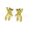 Oro Laminado Stud Earring, Gold Filled Style Teddy Bear Design, with Black Micro Pave, Polished, Golden Finish, 02.156.0648