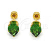 Stainless Steel Stud Earring, Teardrop Design, with Green Cubic Zirconia, Polished, Golden Finish, 02.271.0023.10