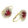 Oro Laminado Leverback Earring, Gold Filled Style Heart Design, with Garnet and White Crystal, Polished, Golden Finish, 02.122.0111