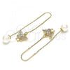Oro Laminado Threader Earring, Gold Filled Style Butterfly Design, with White Micro Pave, Polished, Golden Finish, 02.210.0365