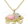 Oro Laminado Fancy Pendant, Gold Filled Style Elephant Design, with Garnet and White Crystal, Polished, Golden Finish, 05.213.0042