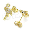 Oro Laminado Stud Earring, Gold Filled Style with White Micro Pave, Polished, Golden Finish, 02.210.0427