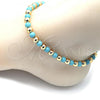 Oro Laminado Fancy Anklet, Gold Filled Style Ball Design, with Turquoise Pearl, Polished, Golden Finish, 03.63.2228.1.10