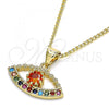 Oro Laminado Pendant Necklace, Gold Filled Style with Multicolor Micro Pave, Polished, Golden Finish, 04.156.0247.20