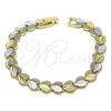 Oro Laminado Fancy Bracelet, Gold Filled Style Heart Design, Matte Finish, Tricolor, 03.102.0071.07